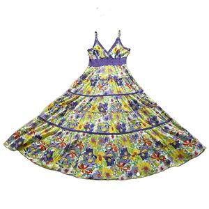 Magic Women's Surplice Prairie Dress L Floral Tiered Flowy Cottagecore Hippie